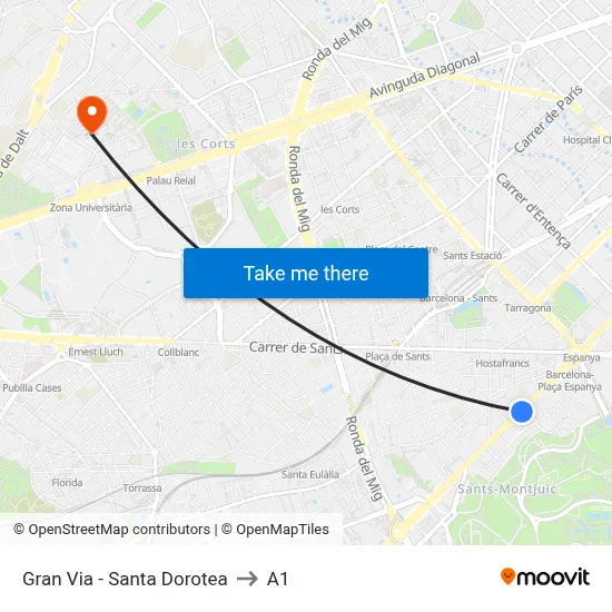 Gran Via - Santa Dorotea to A1 map