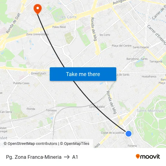 Pg. Zona Franca-Mineria to A1 map