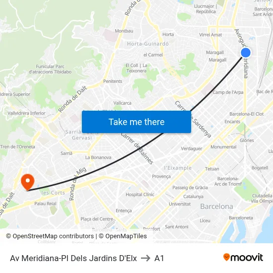 Av Meridiana-Pl Dels Jardins D'Elx to A1 map