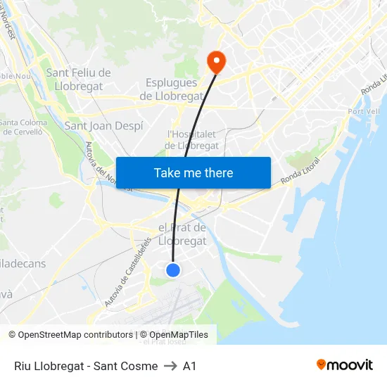 Riu Llobregat - Sant Cosme to A1 map