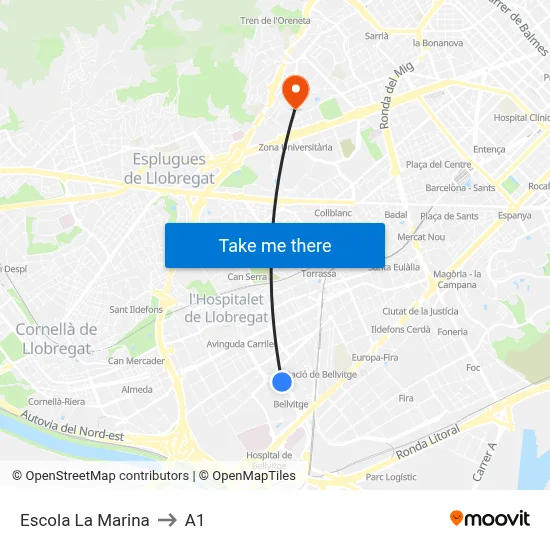 Escola La Marina to A1 map