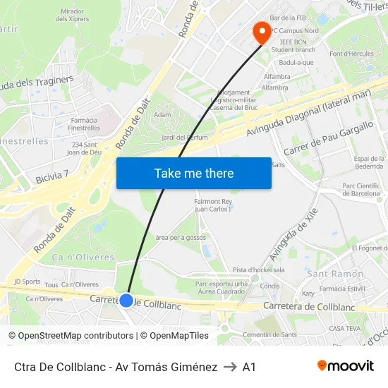 Ctra De Collblanc - Av Tomás Giménez to A1 map