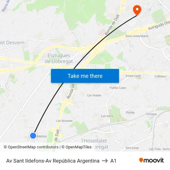 Av Sant Ildefons-Av República Argentina to A1 map