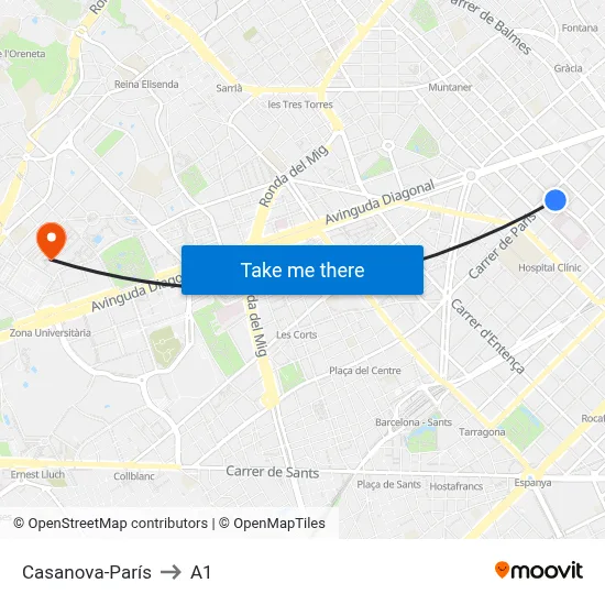 Casanova-París to A1 map