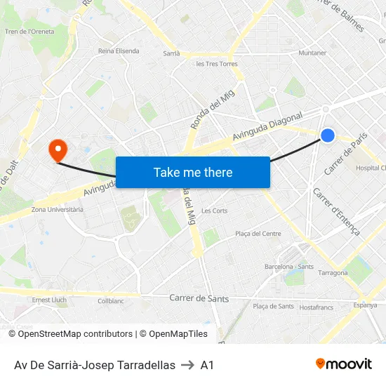 Av De Sarrià-Josep Tarradellas to A1 map