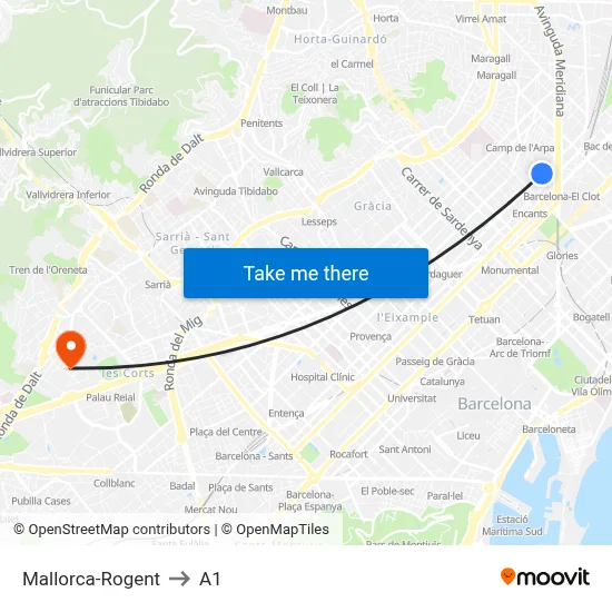 Mallorca-Rogent to A1 map