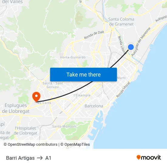 Barri Artigas to A1 map