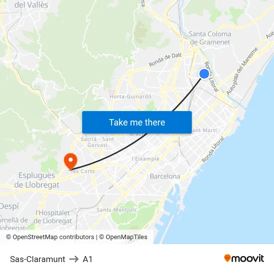 Sas-Claramunt to A1 map