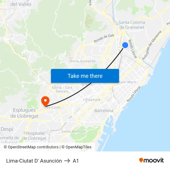 Lima-Ciutat D' Asunción to A1 map