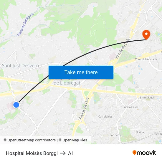 Hospital Moisès Borggi to A1 map