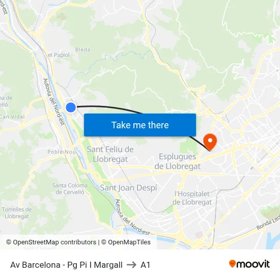 Av Barcelona - Pg Pi I Margall to A1 map