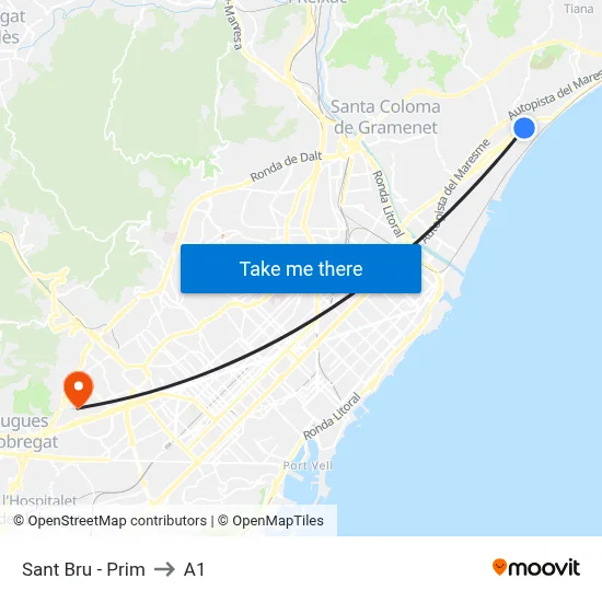 Sant Bru - Prim to A1 map
