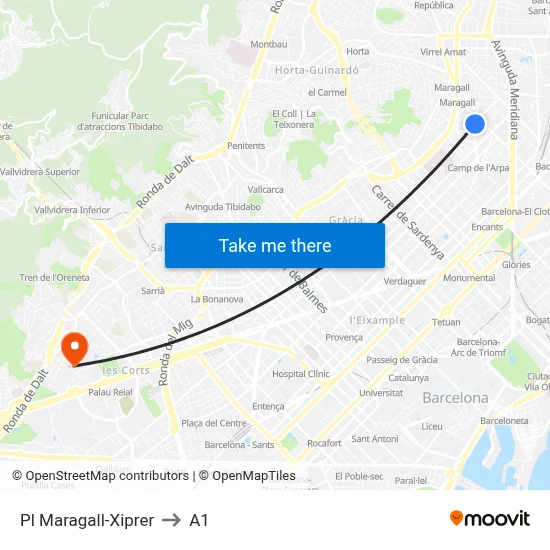 Pl Maragall-Xiprer to A1 map
