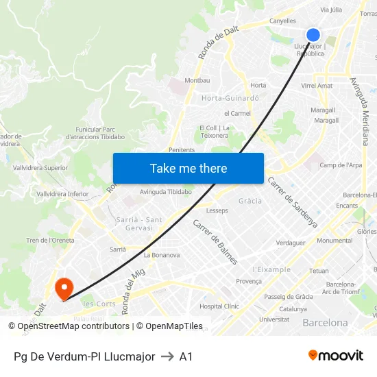 Pg De Verdum-Pl Llucmajor to A1 map