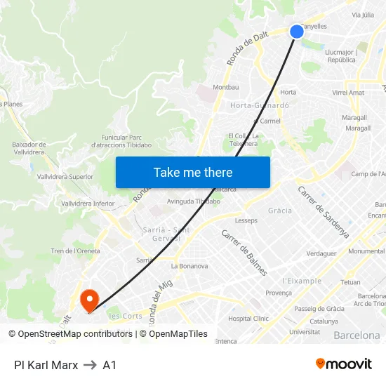 Pl Karl Marx to A1 map