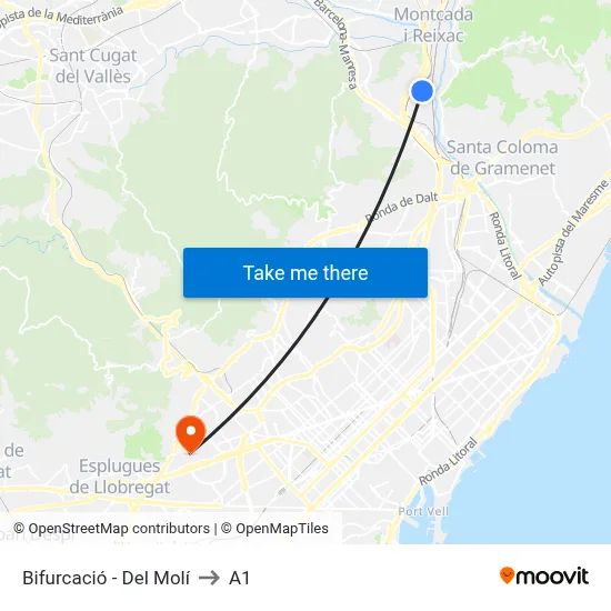 Bifurcació - Del Molí to A1 map