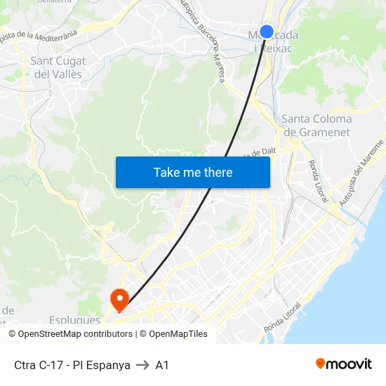 Ctra C-17 - Pl Espanya to A1 map