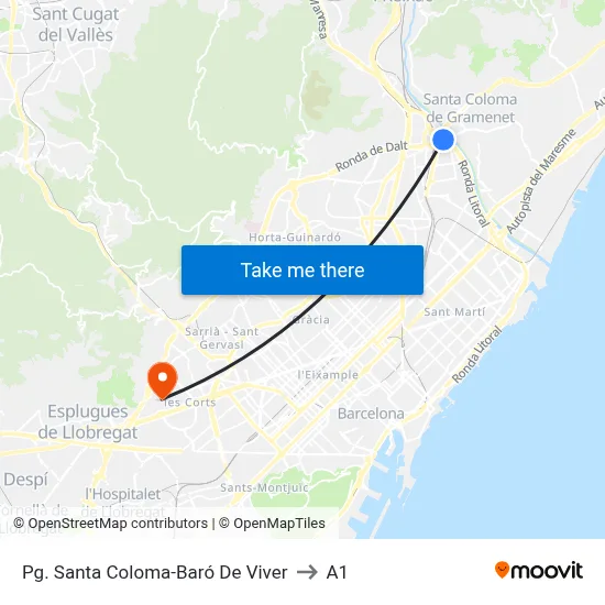 Pg. Santa Coloma-Baró De Viver to A1 map