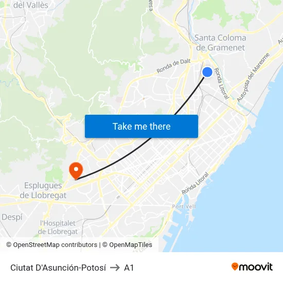 Ciutat D'Asunción-Potosí to A1 map