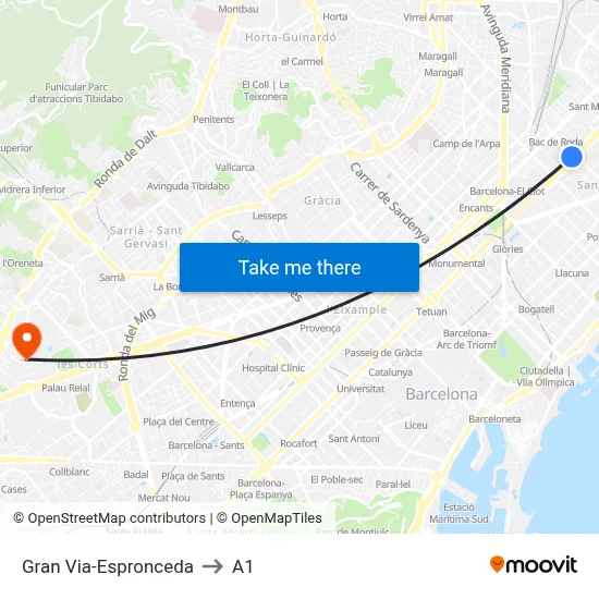 Gran Via-Espronceda to A1 map