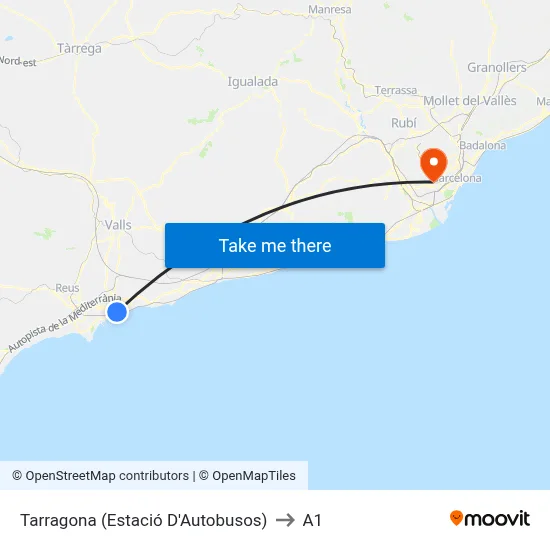 Tarragona (Estació D'Autobusos) to A1 map