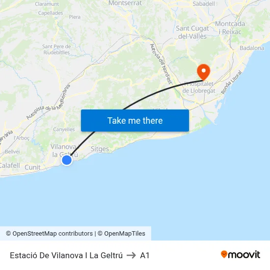 Estació De Vilanova I La Geltrú to A1 map
