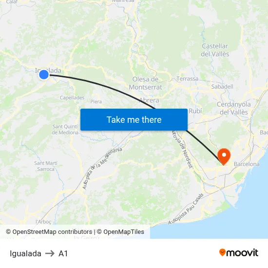Igualada to A1 map