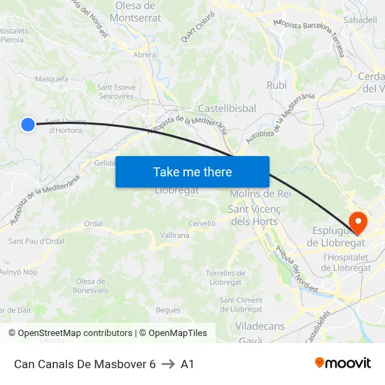 Can Canals De Masbover 6 to A1 map