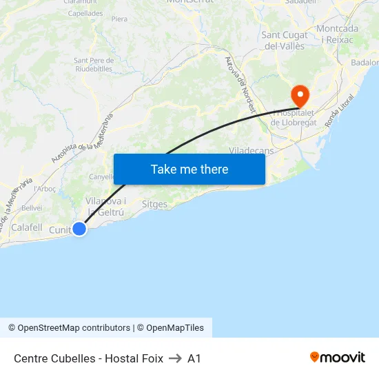Centre Cubelles - Hostal Foix to A1 map