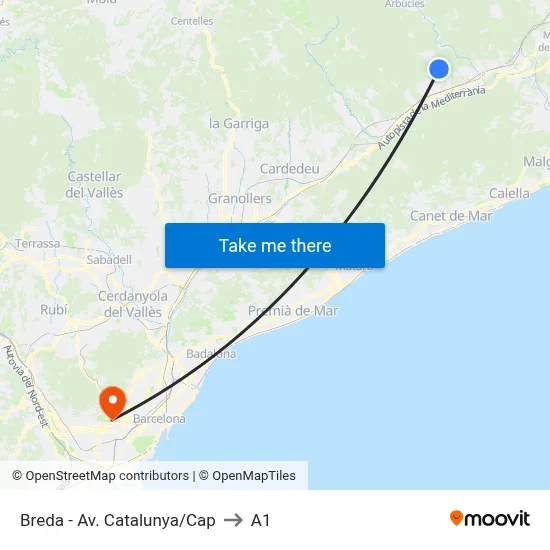 Breda - Av. Catalunya/Cap to A1 map