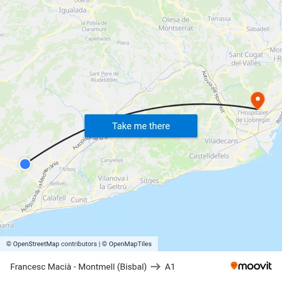 Francesc Macià - Montmell (Bisbal) to A1 map