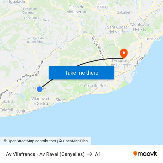 Av Vilafranca - Av Raval (Canyelles) to A1 map