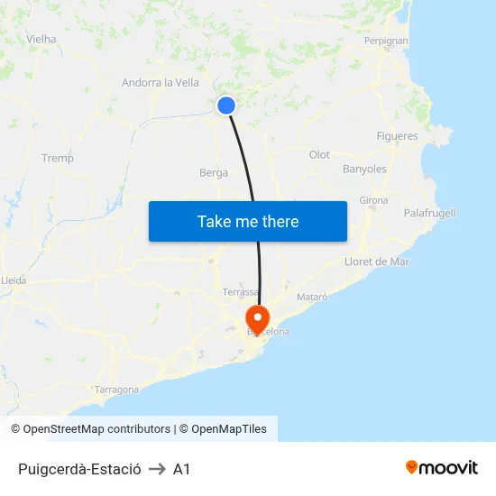 Puigcerdà-Estació to A1 map