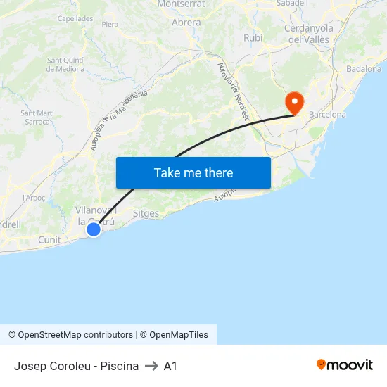 Josep Coroleu - Piscina to A1 map