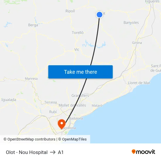 Olot - Nou Hospital to A1 map
