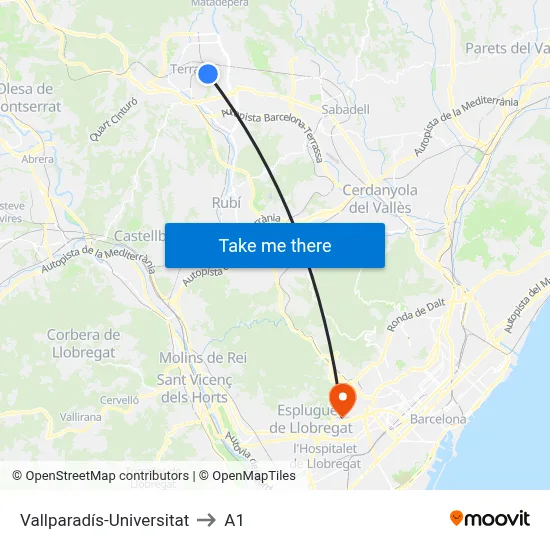 Vallparadís-Universitat to A1 map