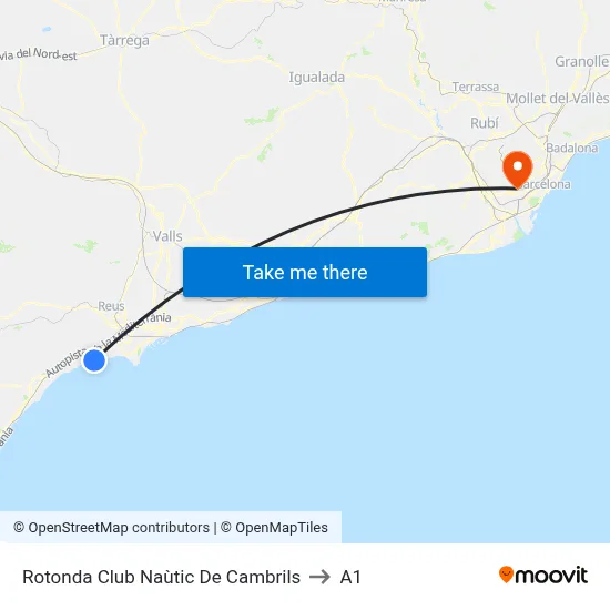 Rotonda Club Naùtic De Cambrils to A1 map