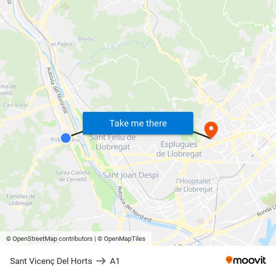 Sant Vicenç Del Horts to A1 map