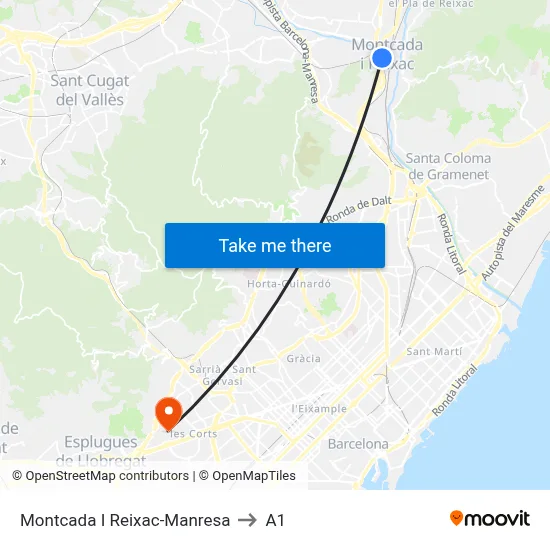 Montcada I Reixac-Manresa to A1 map
