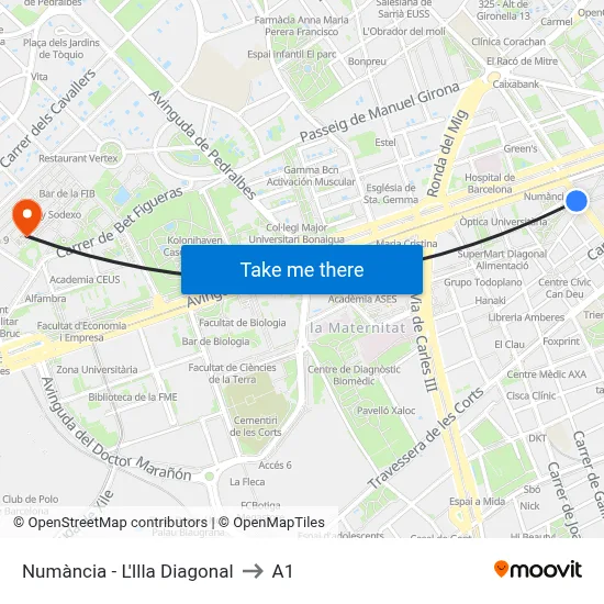 Numància - L'Illa Diagonal to A1 map