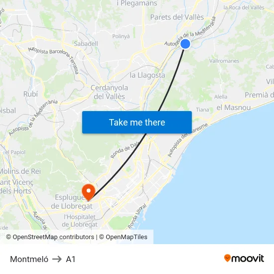 Montmeló to A1 map