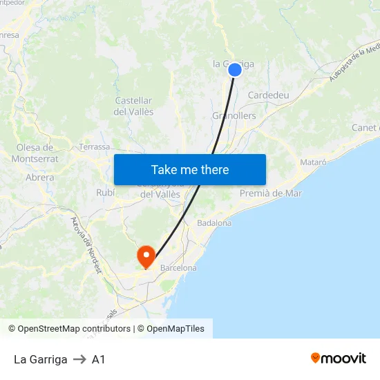 La Garriga to A1 map