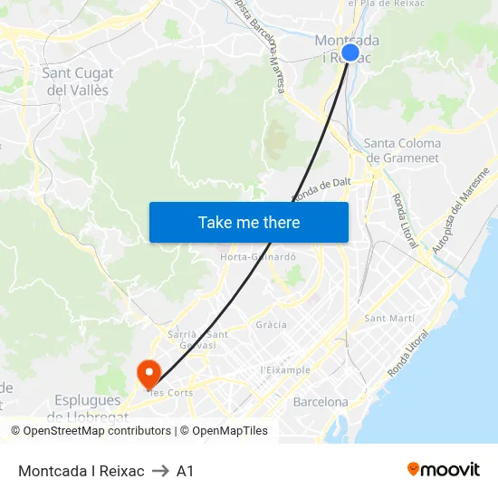 Montcada I Reixac to A1 map