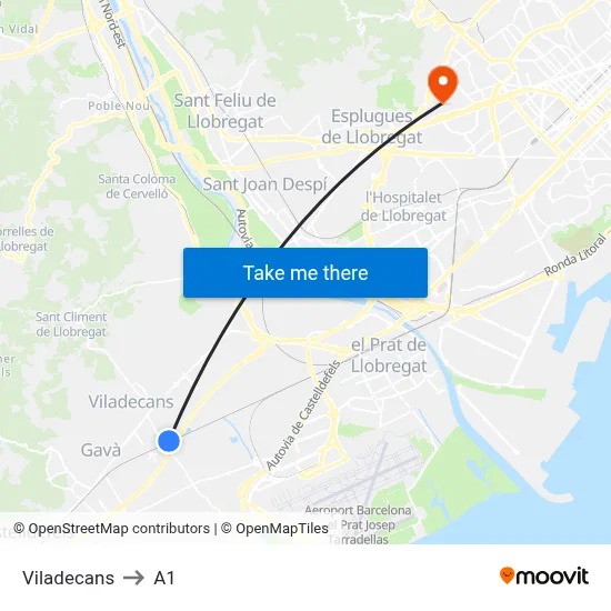 Viladecans to A1 map