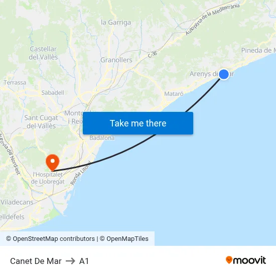 Canet De Mar to A1 map