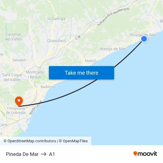 Pineda De Mar to A1 map