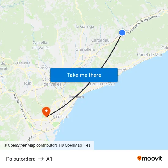 Palautordera to A1 map