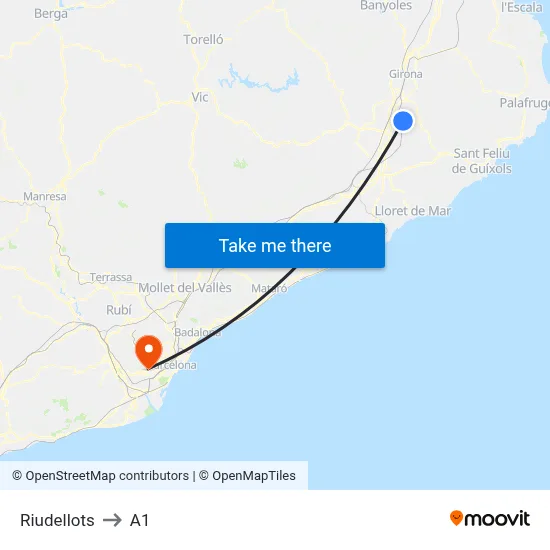 Riudellots to A1 map