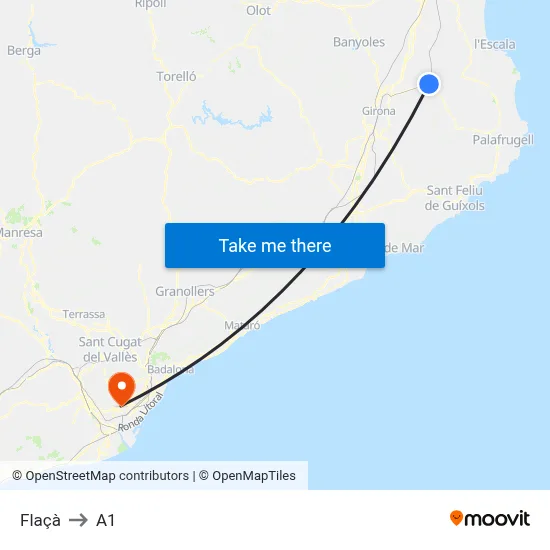 Flaçà to A1 map