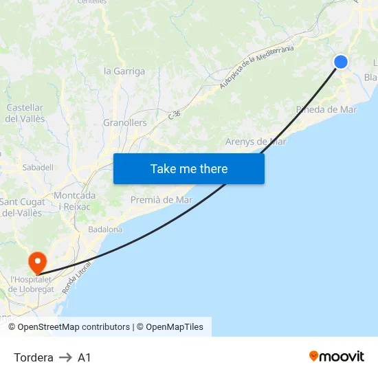 Tordera to A1 map